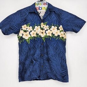 Vintage RJC Shirt Mens‎ Small Hawaiian Floral Tropical Button Short Sleeve Blue